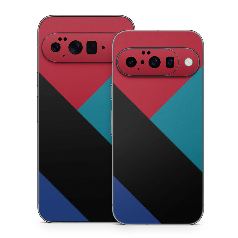 Google Pixel 10 Series Skin design of Blue, Green, Turquoise, Azure, Teal, Electric blue, Line, Pattern, Design, Graphic design, with black, blue, red colors
