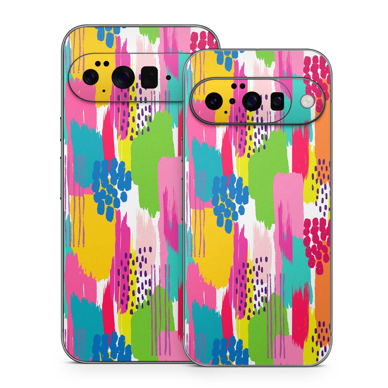 Google Pixel 10 Series Skin design of Colorfulness, Textile, Rectangle, Font, Line, Painting, Art, Magenta, Material property, Pattern, with white, pink, yellow, orange, blue, red colors