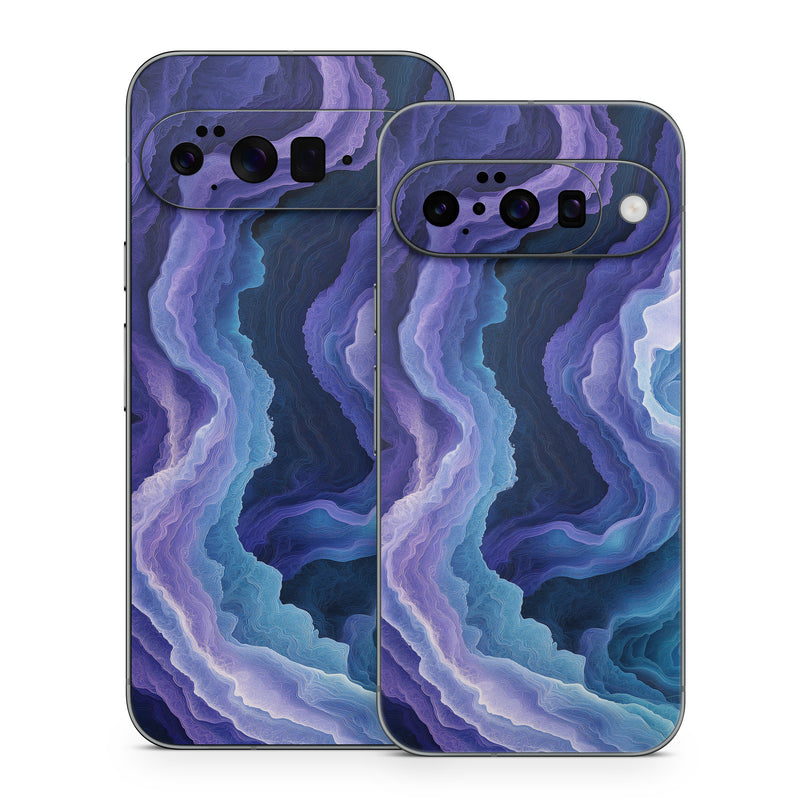 Google Pixel 10 Series Skin design of Blue, Purple, Fractal art, with purple, blue, white, black colors