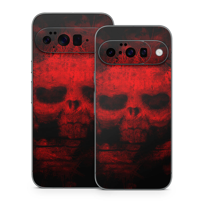 Google Pixel 10 Series Skin design of Red, Skull, Bone, Darkness, Mouth, Graphics, Pattern, Fiction, Art, Fractal art, with black, red colors