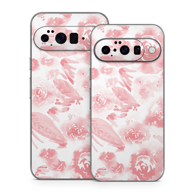 Google Pixel 10 Series Skin design of Pink, Pattern, Rose, Design, Floral design, Rose family, Garden roses, Petal, Flower, Textile, with white, red, pink colors