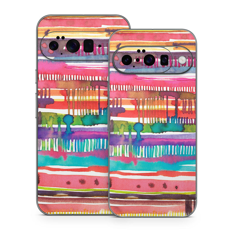 Google Pixel 10 Series Skin design of Textile, Art, Magenta, Hair accessory, with white, red, orange, yellow, green, blue, purple, brown, pink colors