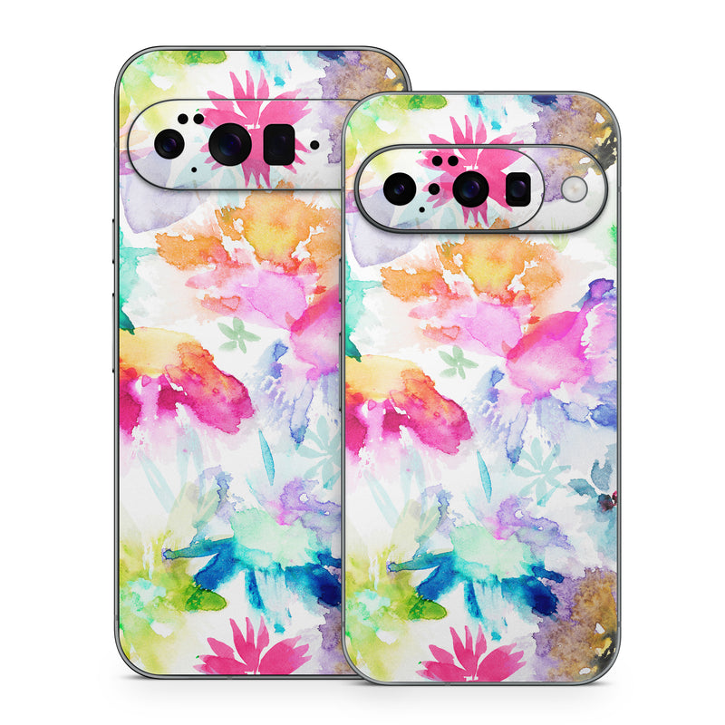 Google Pixel 10 Series Skin design of Art paint, Botany, Paint, Petal, Painting, Creative arts, Art, Line, Material property, Pattern, with white, blue, green, red, pink, purple, yellow colors