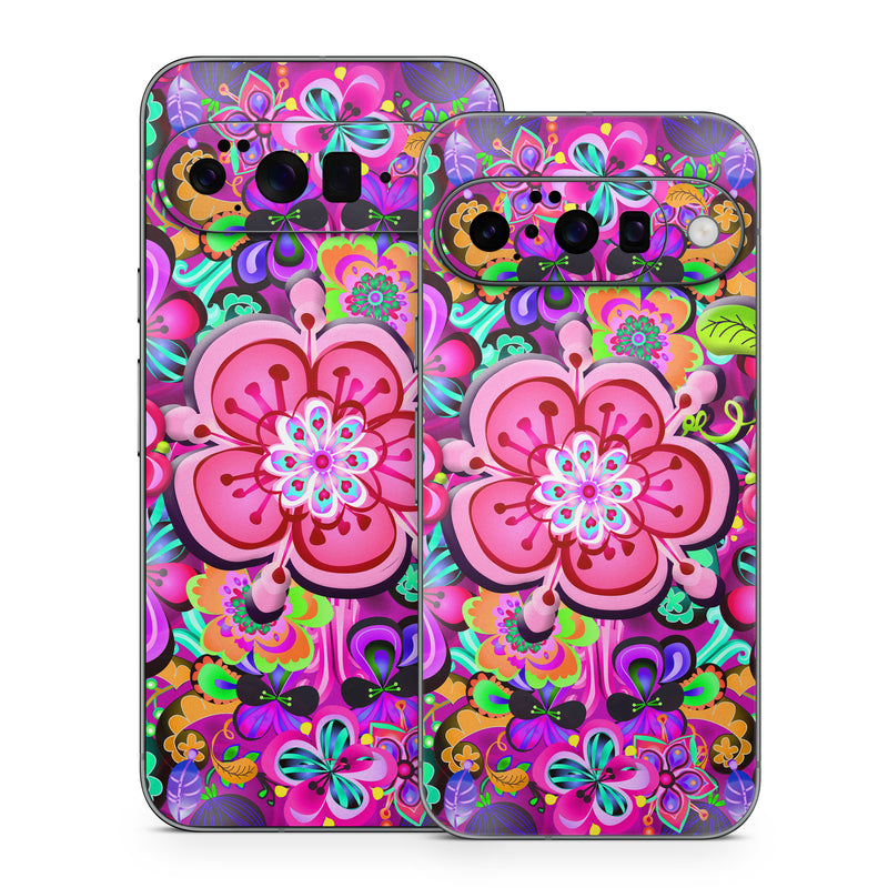 Google Pixel 10 Series Skin design of Pattern, Pink, Design, Textile, Magenta, Art, Visual arts, Paisley, with purple, black, red, gray, blue colors