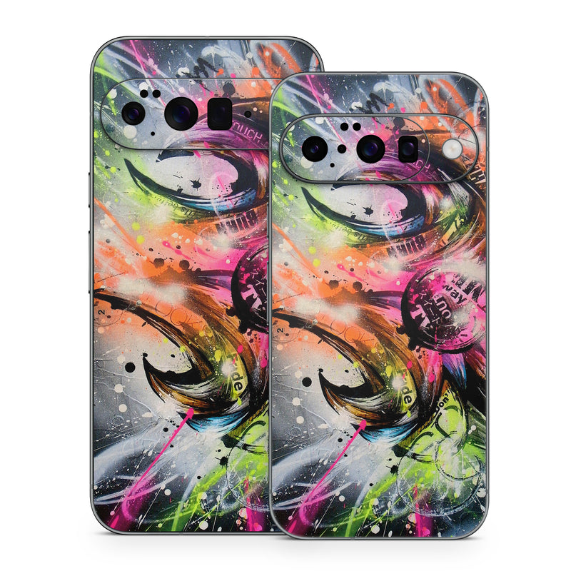 Google Pixel 10 Series Skin design of Graphic design, Fractal art, Art, Illustration, Design, Graphics, Cg artwork, Font, Visual arts, Pattern, with black, gray, red, green, purple, blue colors