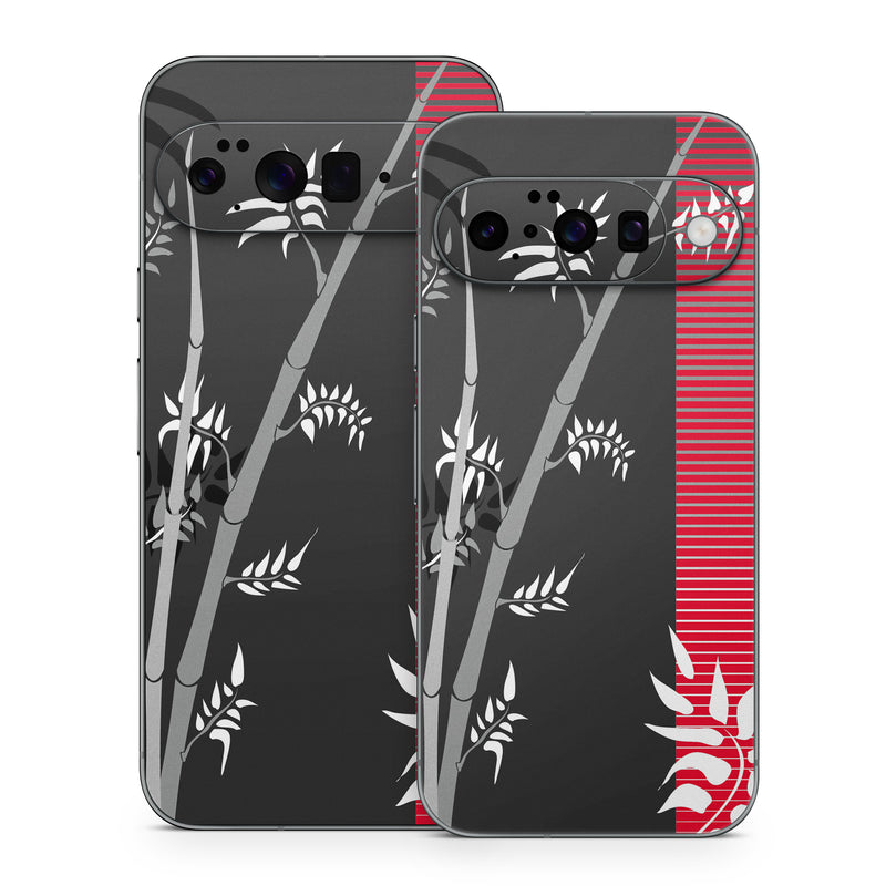 Google Pixel 10 Series Skin design of Tree, Branch, Plant, Graphic design, Bamboo, Illustration, Plant stem, Black-and-white, with black, red, gray, white colors