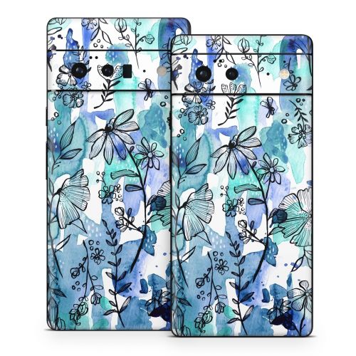 Blue Ink Floral Google Pixel 6 Series Skin