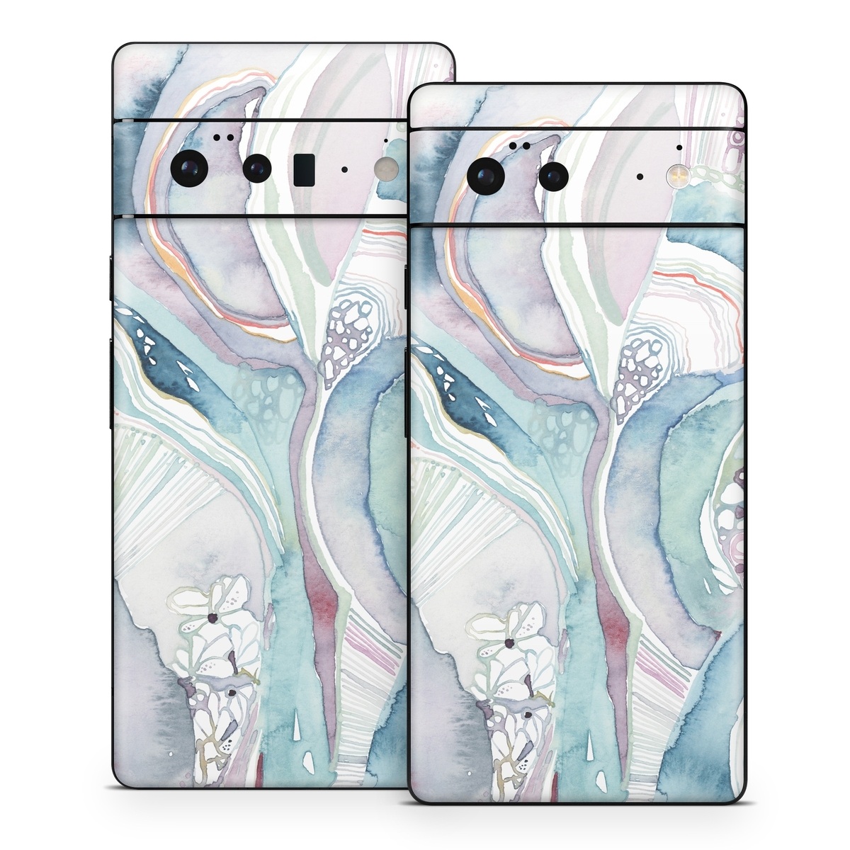 Google Pixel 6 Series Skin design of Watercolor paint, Plant, Art, Illustration, Flower, with blue, purple, pink, red, orange colors