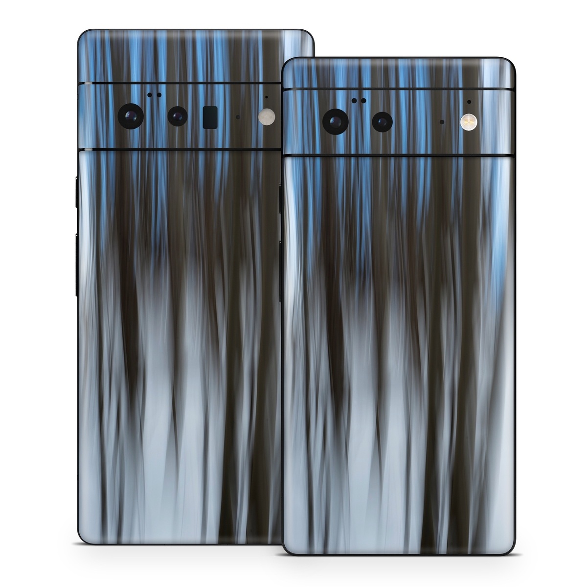 Google Pixel 6 Series Skin design of Water, Blue, Natural environment, Tree, Forest, Line, Waterfall, Plant, Black-and-white, Reflection, with black, white, blue colors