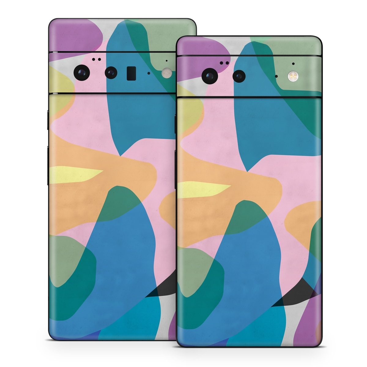 Google Pixel 6 Series Skin design of Azure, Paint, Textile, Organism, Art, Painting, Aqua, Font, Rectangle, Tints and shades, with blue, green, pink, yellow, orange, purple, gray colors
