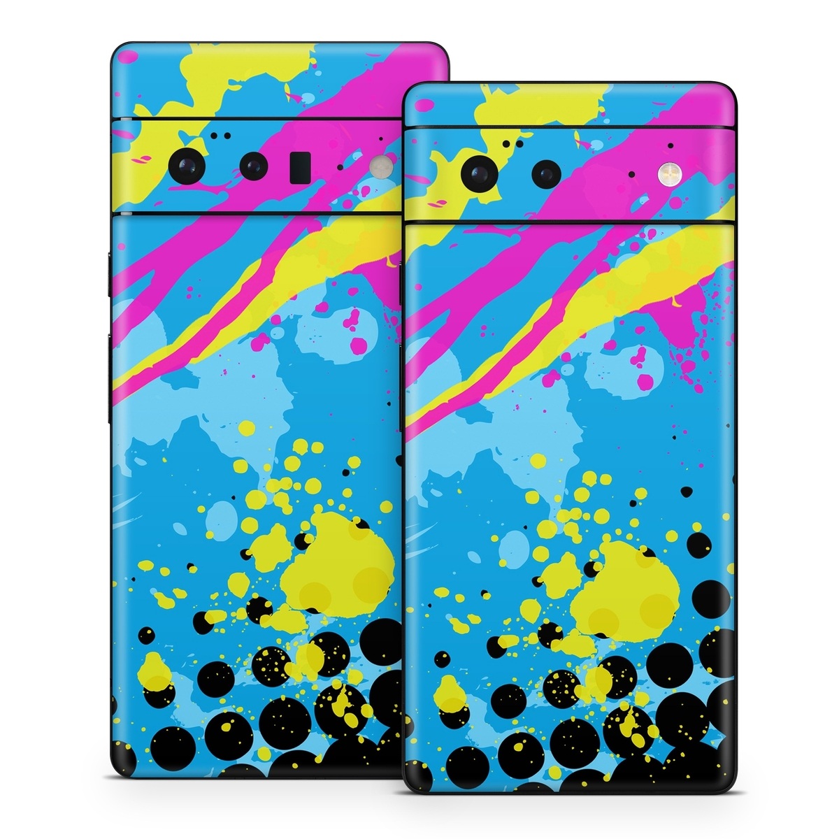 Google Pixel 6 Series Skin design of Blue, Colorfulness, Graphic design, Pattern, Water, Line, Design, Graphics, Illustration, Visual arts, with blue, black, yellow, pink colors