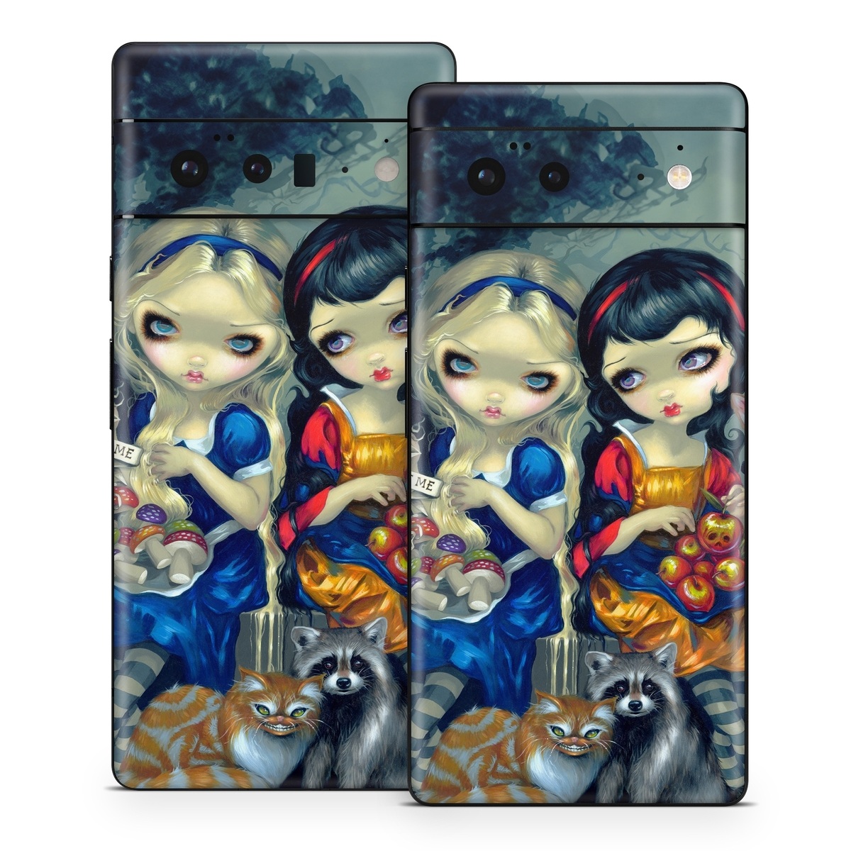 Google Pixel 6 Series Skin design of Doll, Cartoon, Illustration, Cat, Art, Fawn, Toy, Fictional character, Whiskers, with blue, yellow, red, orange, gray colors