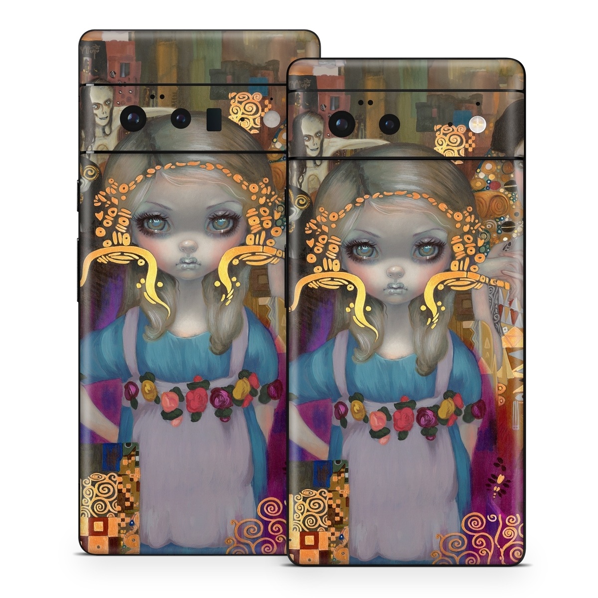 Google Pixel 6 Series Skin design of Art, Temple, Painting, Architecture, Visual arts, Illustration, with yellow, orange, pink, purple, red, brown colors