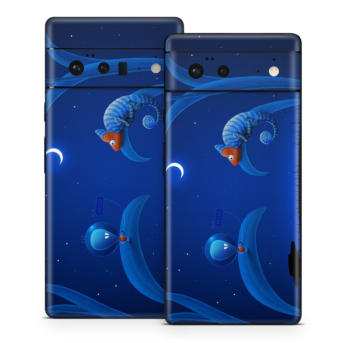 Google Pixel 6 Series Skin design of Organism, Astronomical object, Space, Illustration, Night, Graphics, with black, blue, orange colors