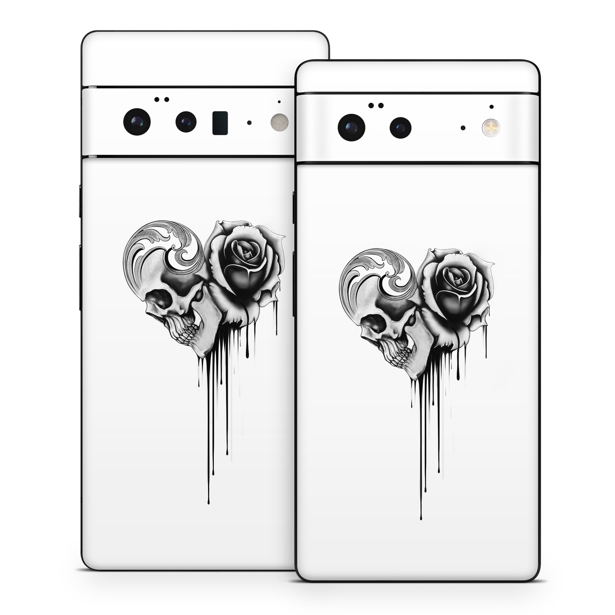 Google Pixel 6 Series Skin design of Black-and-white, Illustration, Monochrome, Rose, Plant, Style, Metal, Drawing, with white, black, gray colors