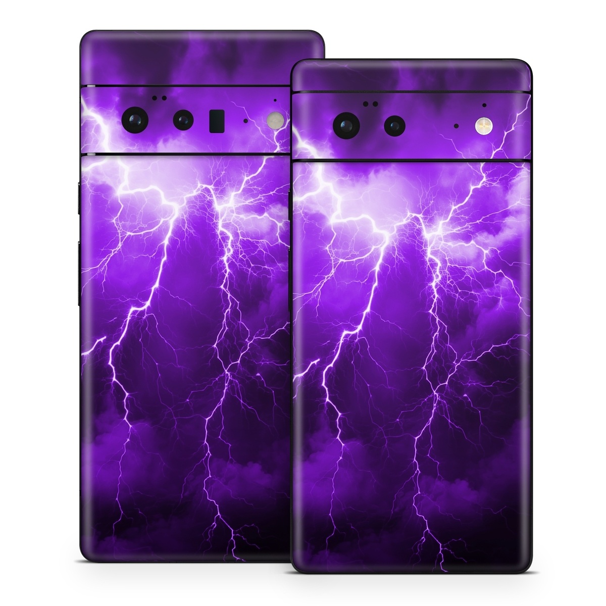 Google Pixel 6 Series Skin design of Sky, Lightning, Thunder, Atmosphere, Thunderstorm, Daytime, Purple, Light, Cloud, Nature, with black, purple colors