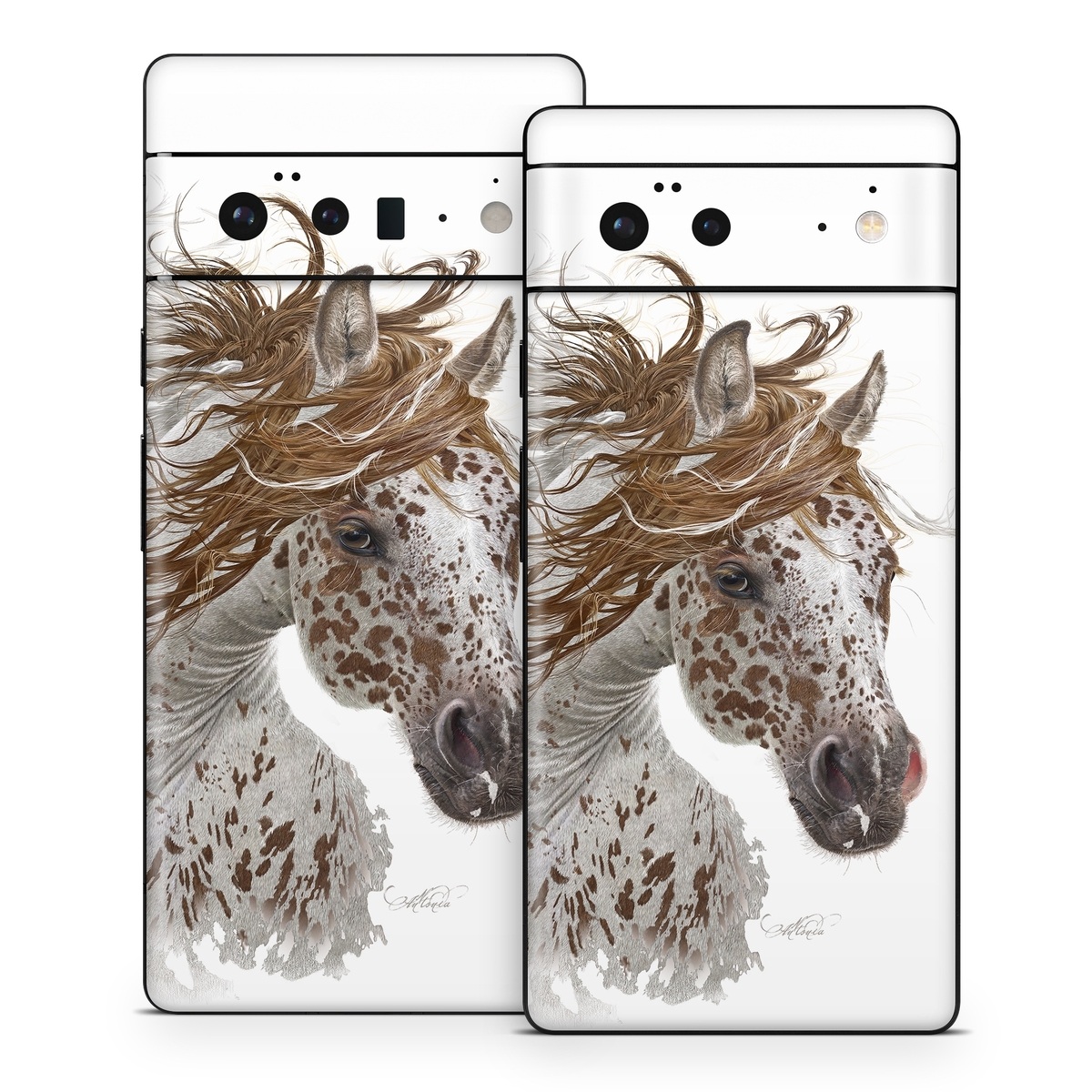 Google Pixel 6 Series Skin design of Horse, Mane, Mustang horse, Illustration, Snout, Animal figure, Drawing, Stallion, Liver, Mare, with white, brown colors