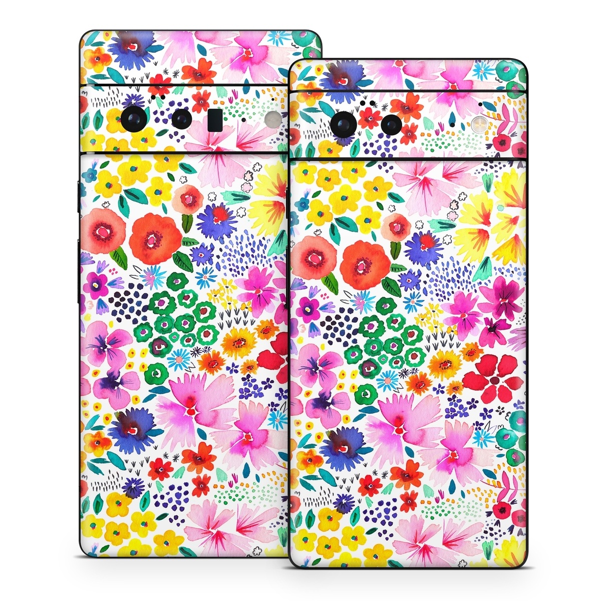 Google Pixel 6 Series Skin design of Colorfulness, Flower, Pink, Art, Magenta, Pattern, Creative arts, Petal, Symmetry, Electric blue, with white, pink, green, red, blue, purple, yellow, orange colors