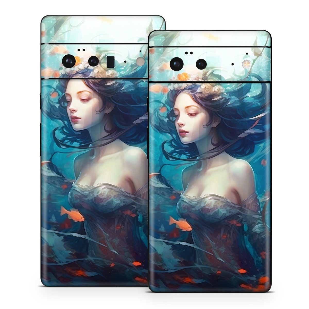 Google Pixel 6 Series Skin design of Azure, Organism, Aqua, Art, Electric blue, Cg artwork, Visual arts, Graphics, Pattern, Painting, with red, blue, yellow, orange, white, black colors