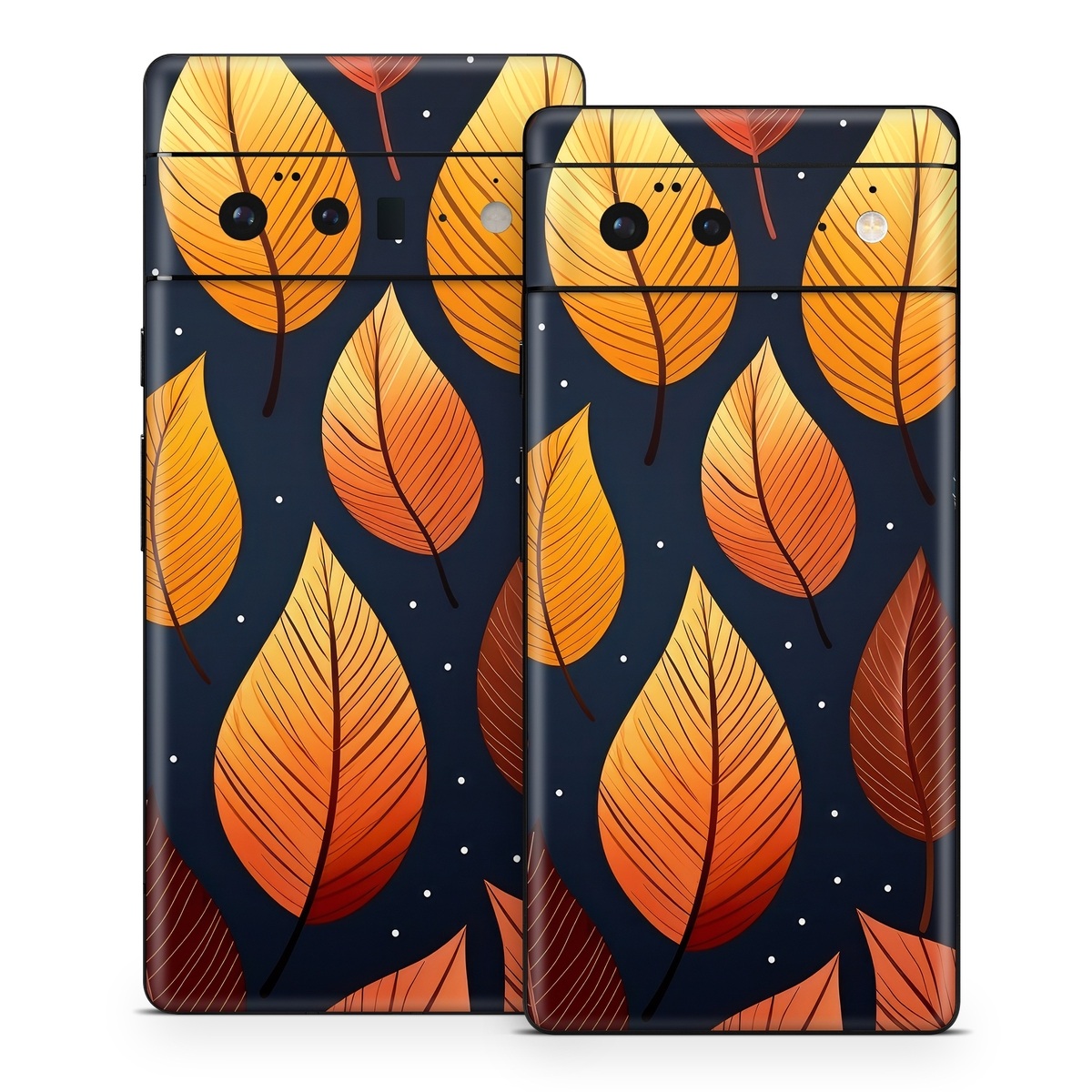 Google Pixel 6 Series Skin design of Amber, Orange, Lighting, Sunlight, Font, Art, Material property, Symmetry, Wood, Circle, with yellow, orange, black, white, red colors