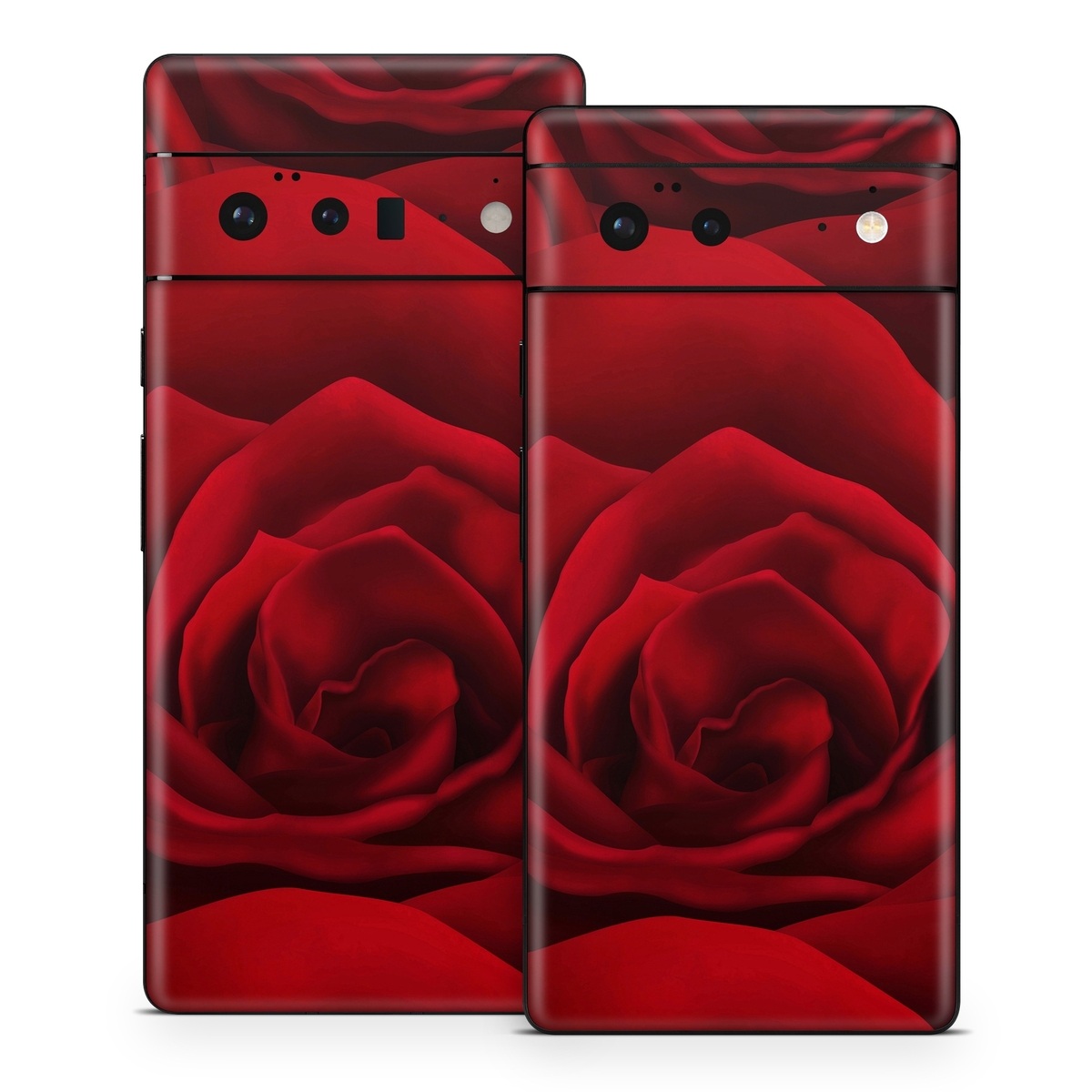 Google Pixel 6 Series Skin design of Red, Garden roses, Rose, Petal, Flower, Nature, Floribunda, Rose family, Close-up, Plant, with black, red colors