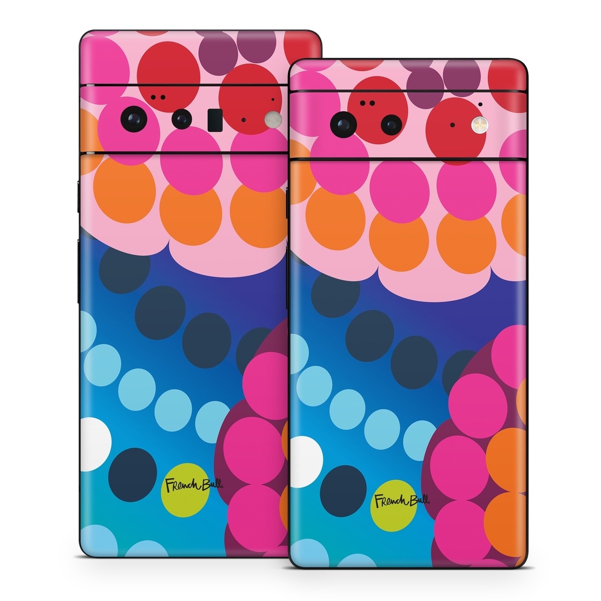 Google Pixel 6 Series Skin design of Pattern, Circle, Orange, Colorfulness, Design, Line, Polka dot, Graphic design, Graphics, Heart, with blue, green, pink, orange, purple colors