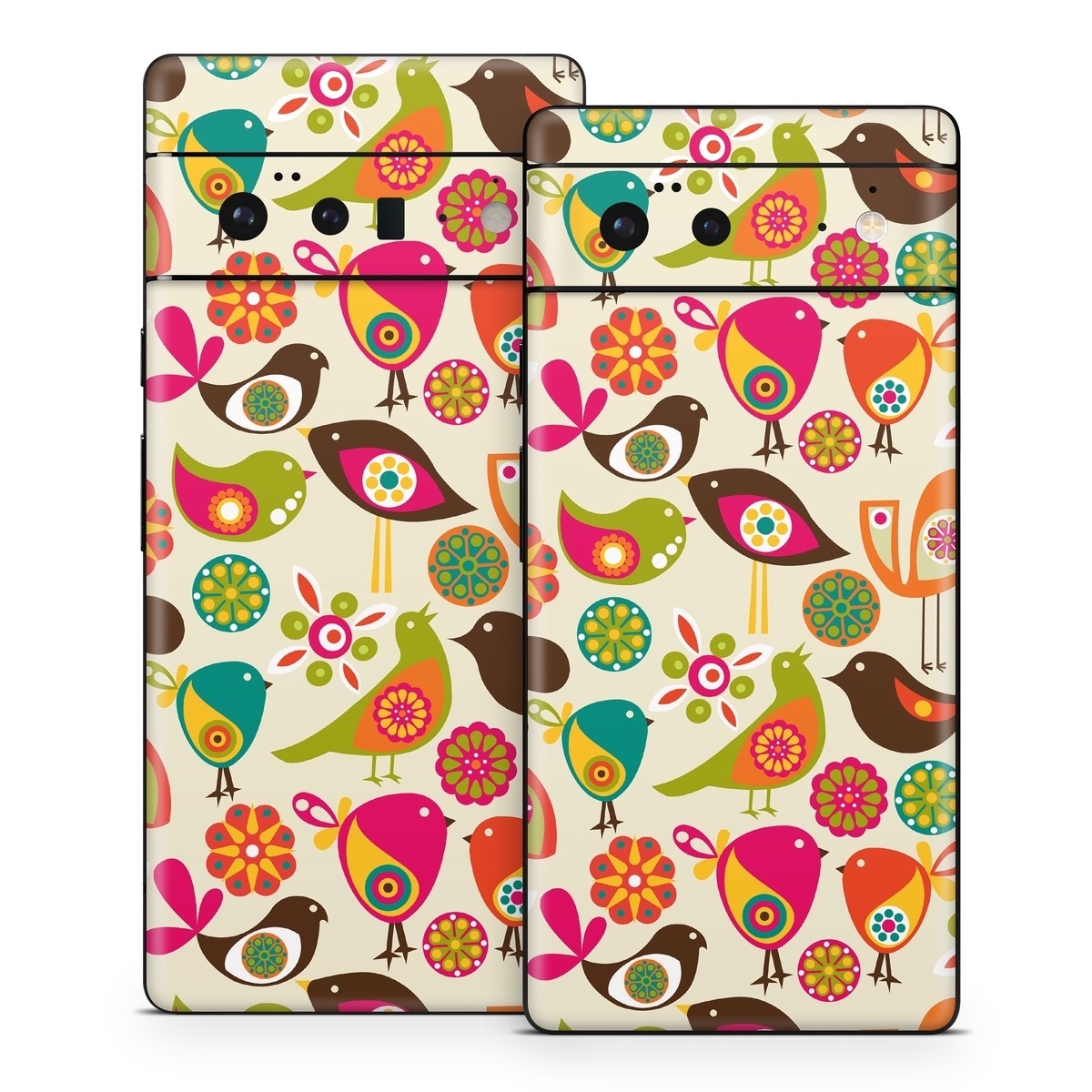 Google Pixel 6 Series Skin design of Pattern, Visual arts, Wrapping paper, Design, Clip art, Textile, Motif, Sticker, Graphics, with yellow, pink, orange, green, brown, blue colors