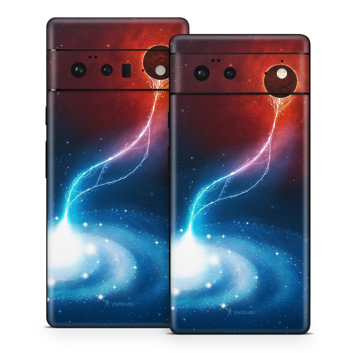 Google Pixel 6 Series Skin design of Outer space, Atmosphere, Astronomical object, Universe, Space, Sky, Planet, Astronomy, Celestial event, Galaxy, with blue, red, black colors
