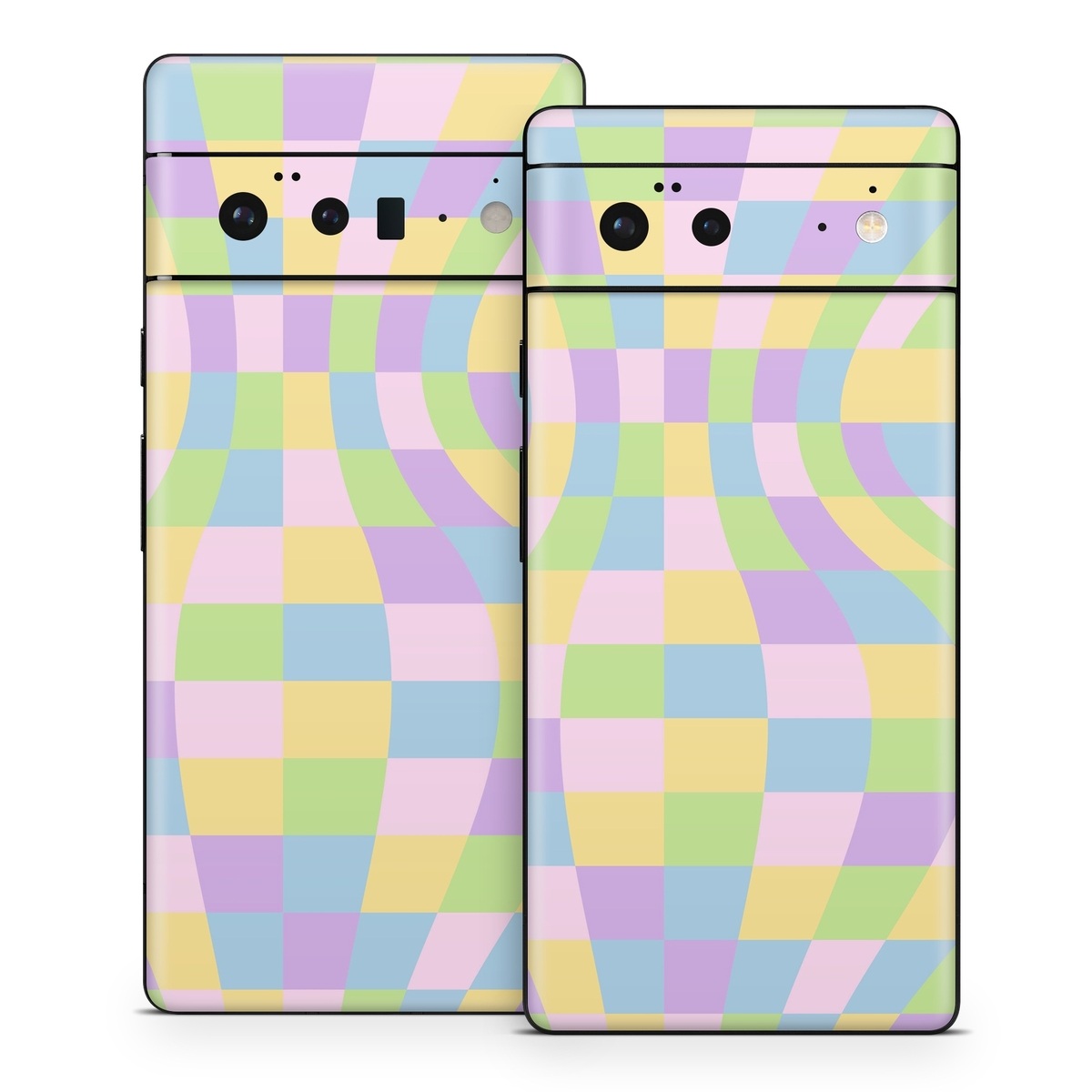 Google Pixel 6 Series Skin design of Rectangle, Azure, Textile, Art, Painting, Violet, Pink, Font, Aqua, Material property, with pink, yellow, purple, blue, green colors
