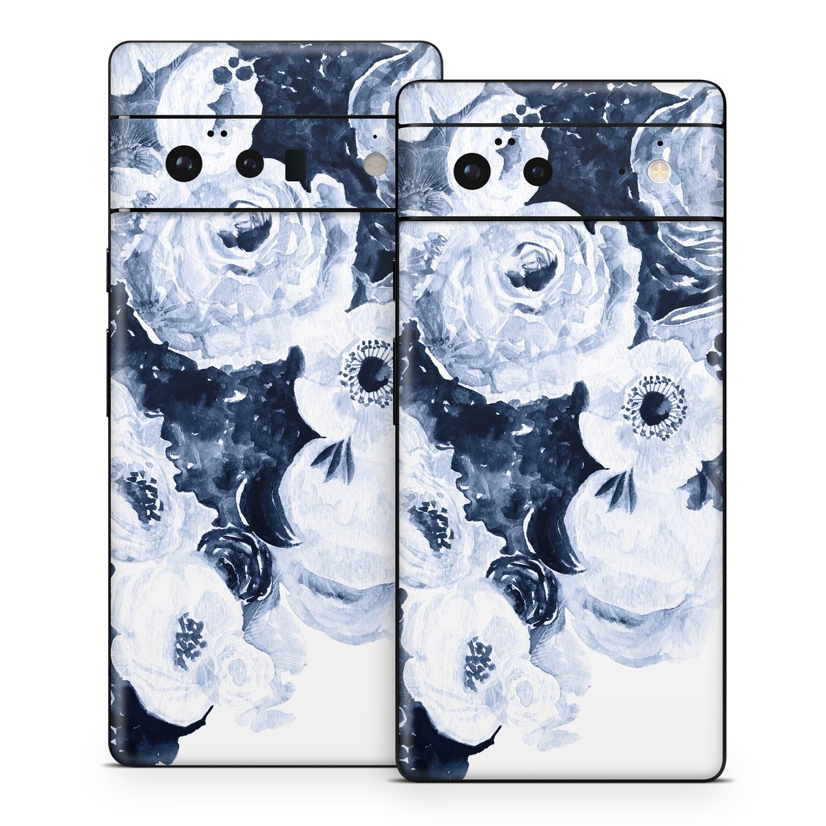 Google Pixel 6 Series Skin design of White, Flower, Cut flowers, Garden roses, Plant, Bouquet, Rose, Black-and-white, Rose family, Still life, with white, blue colors