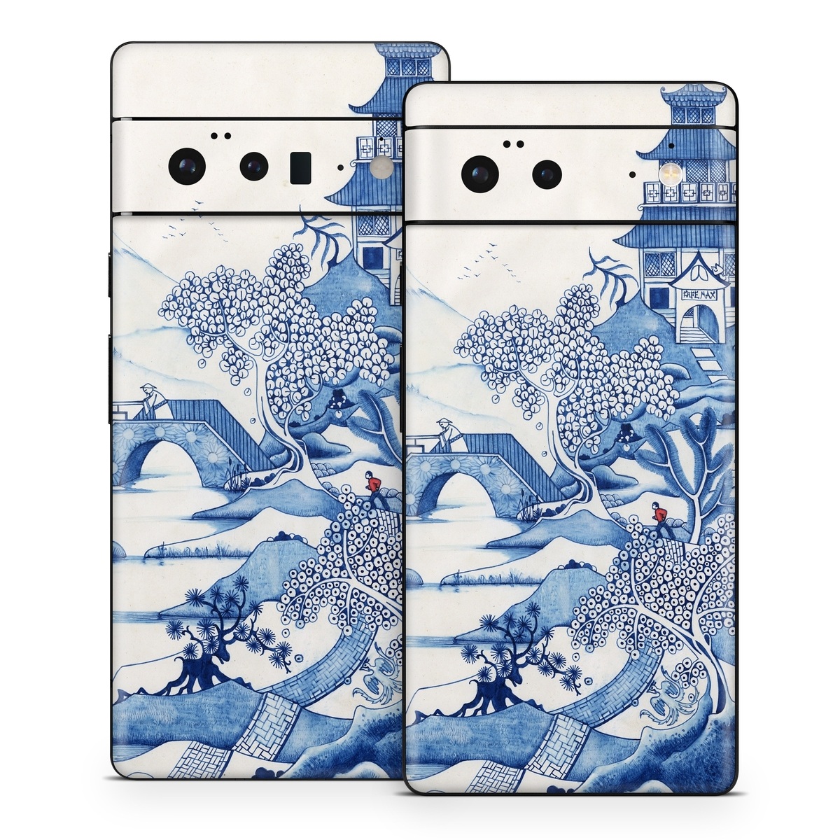 Google Pixel 6 Series Skin design of Blue, Blue and white porcelain, Winter, Christmas eve, Illustration, Snow, World, Art, with blue, white colors