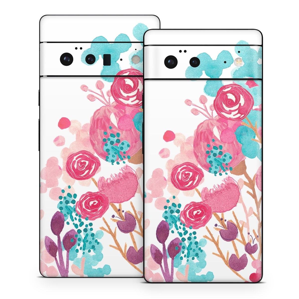Google Pixel 6 Series Skin design of Pink, Pattern, Design, Illustration, Clip art, Plant, Graphics, Art, with white, pink, purple, blue, red colors