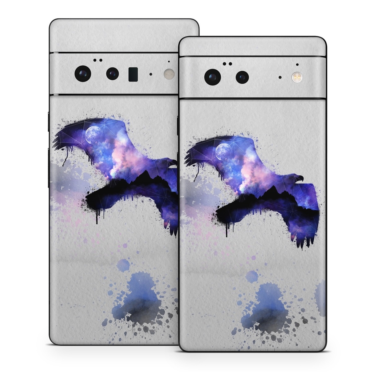 Google Pixel 6 Series Skin design of Blue, Watercolor paint, Purple, Water, Graphic design, Illustration, Art, Ink, Painting, Electric blue, with gray, white, blue, black, purple colors