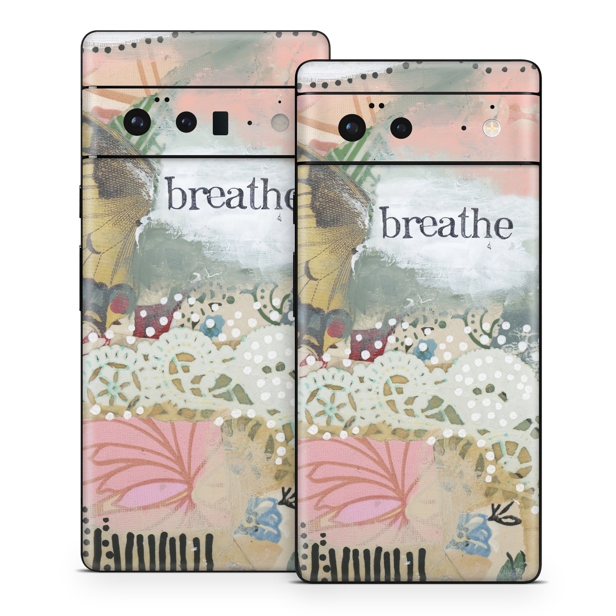 Google Pixel 6 Series Skin design of Butterfly, Moths and butterflies, Insect, Pollinator, Organism, Illustration, Brush-footed butterfly, Art, Fictional character, Wildflower, with pink, brown, white, black, red, blue, green colors