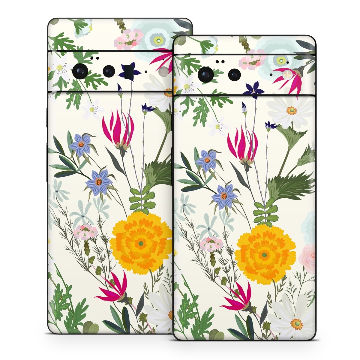 Google Pixel 6 Series Skin design of Flower, Wildflower, chamomile, Floral design, Plant, camomile, Botany, Clip art, Cut flowers, Daisy, with white, green, pink, orange, yellow, red colors