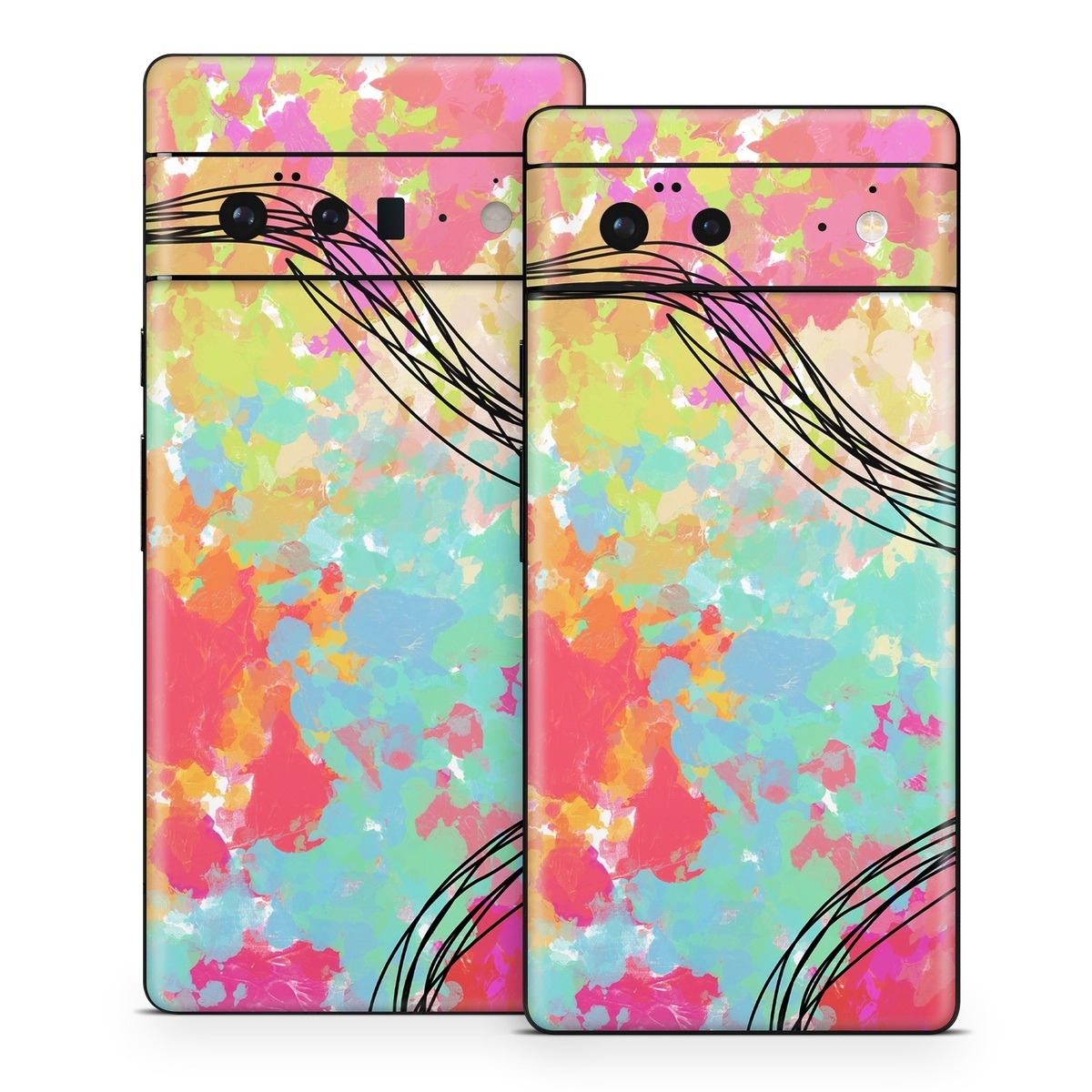 Google Pixel 6 Series Skin design of Pattern, Line, Graphic Design, Design, Visual Arts, Art, Plant, Wallpaper, Illustration, Cg Artwork, with black, white, red, pink, blue, green, yellow, orange, brown colors