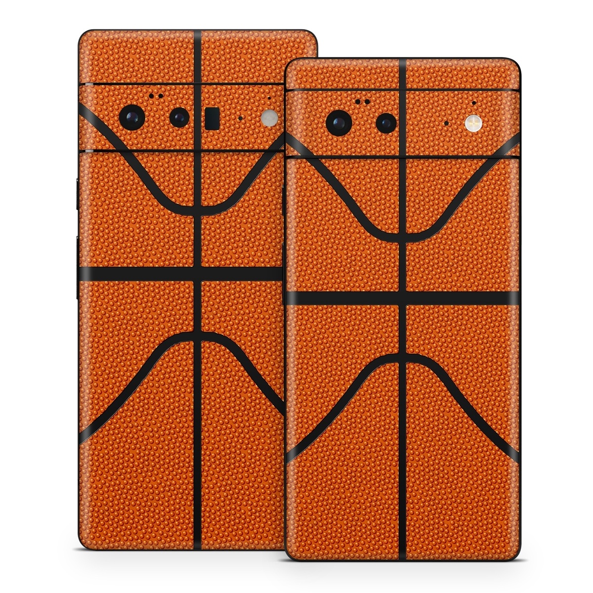 Google Pixel 6 Series Skin design of Orange, Basketball, Line, Pattern, Sport venue, Brown, Yellow, Design, Net, Team sport, with orange, black colors