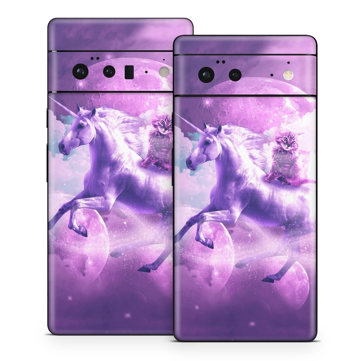 Google Pixel 6 Series Skin design of Unicorn, Purple, Fictional character, Mythical creature, Violet, Cg artwork, Illustration, Mythology, with white, purple, blue, gray, black colors