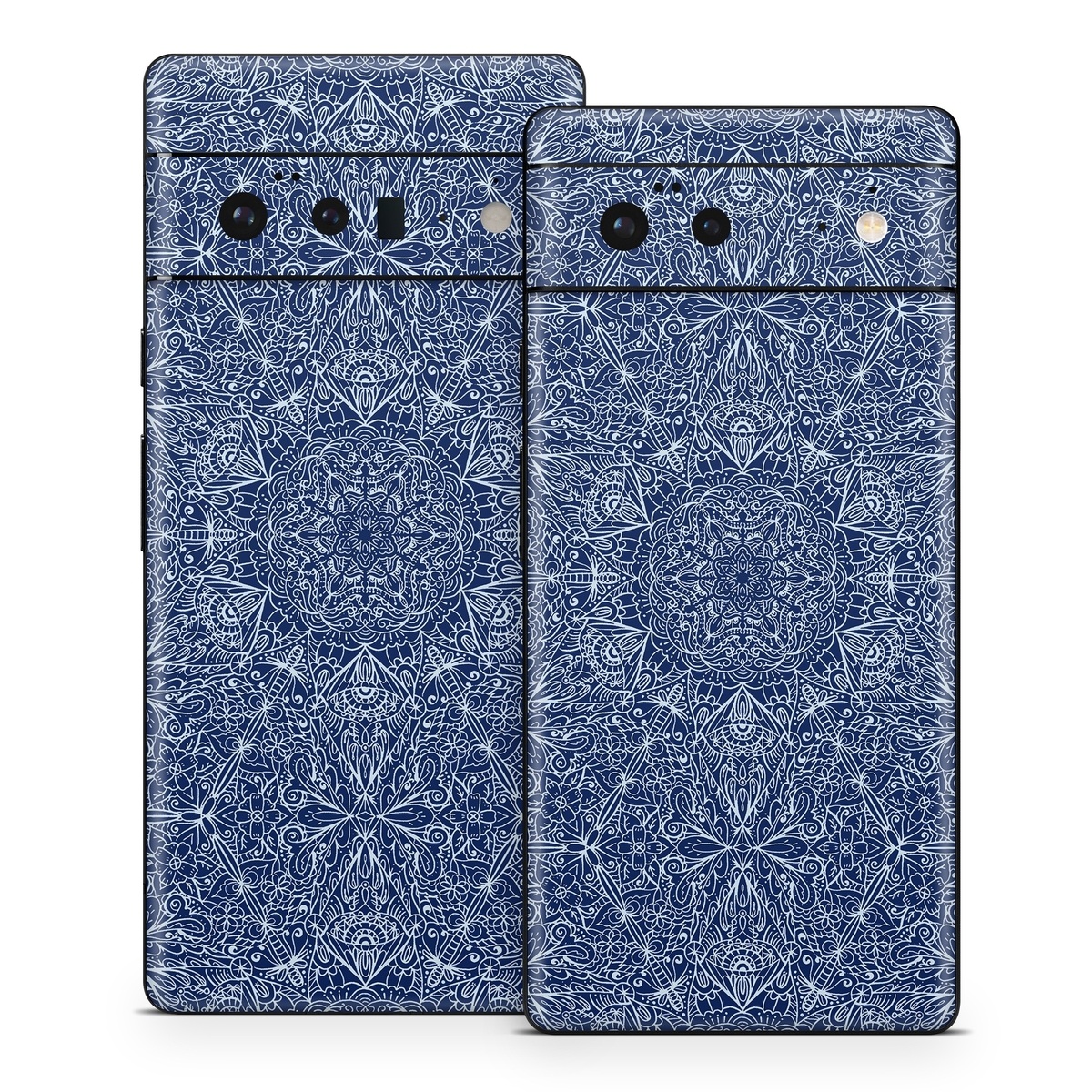 Google Pixel 6 Series Skin design of Blue, Pattern, Azure, Cobalt blue, Design, Textile, Electric blue, Wallpaper, Symmetry, with blue, white colors