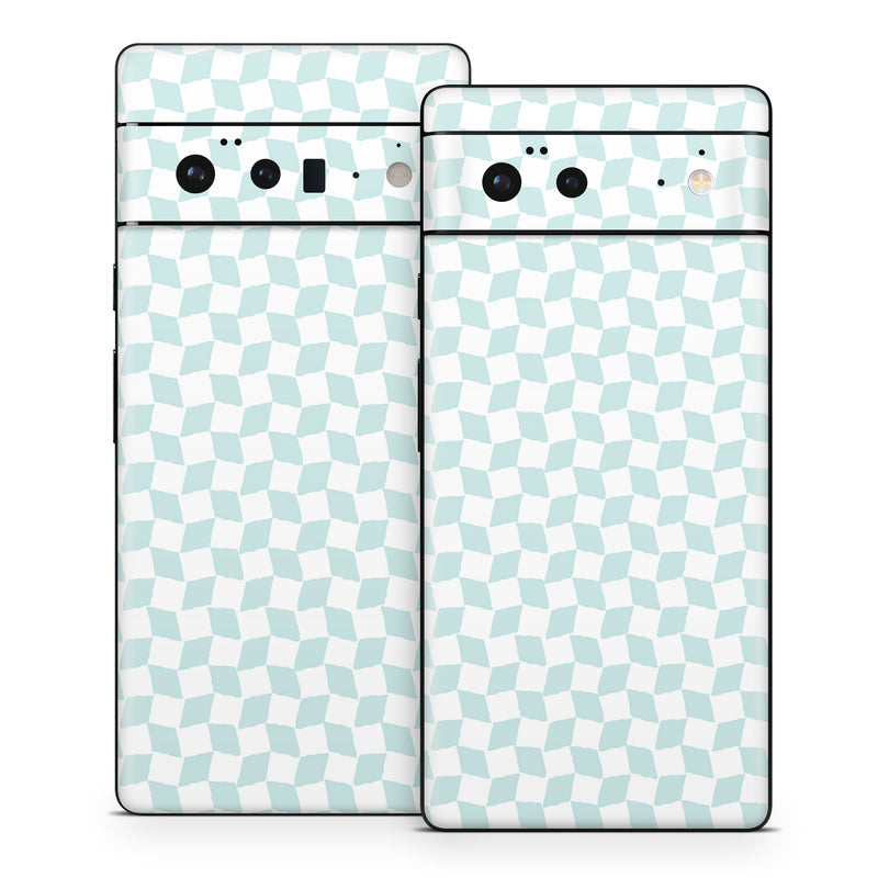 Google Pixel 6 Series Skin design of Blue, Azure, Art, Font, Aqua, Rectangle, Floor, Flooring, Material property, Symmetry, with white, blue colors