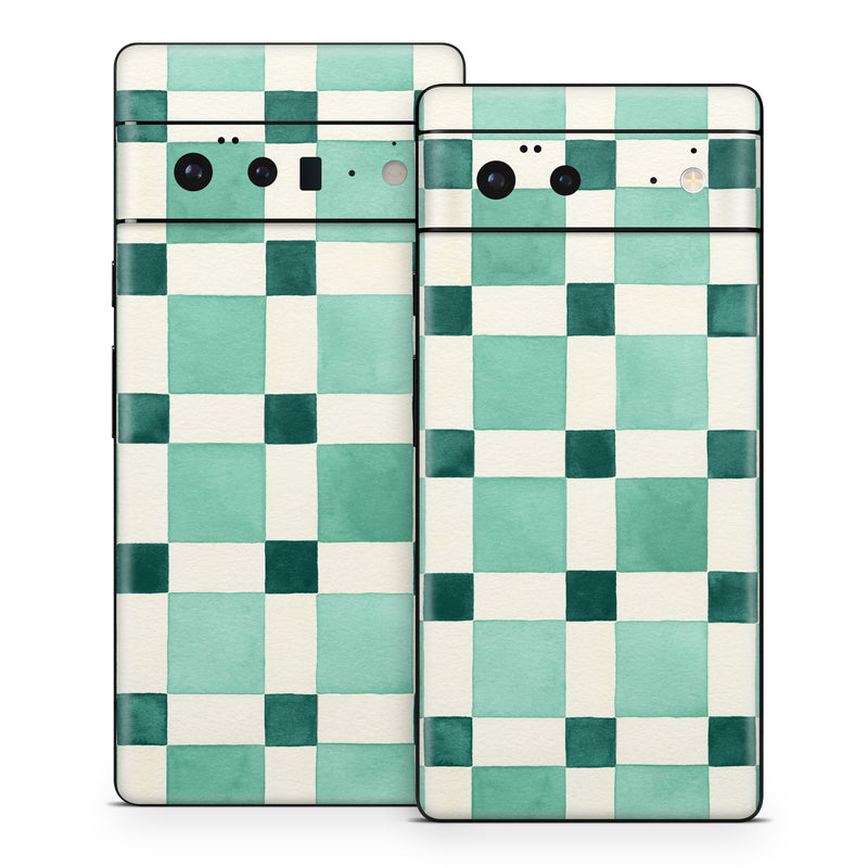 Google Pixel 6 Series Skin design of Linens, Tile, with white, green colors