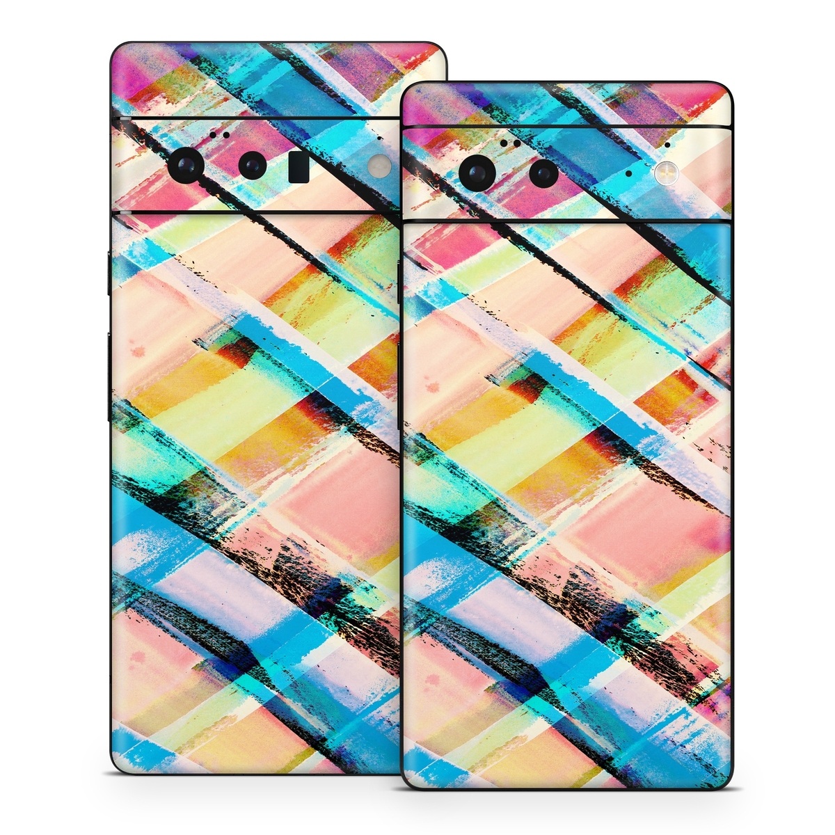 Google Pixel 6 Series Skin design of Line, Pattern, Turquoise, Plaid, Orange, Colorfulness, Design, Textile, Tints and shades, with blue, pink, red, purple, yellow, orange colors