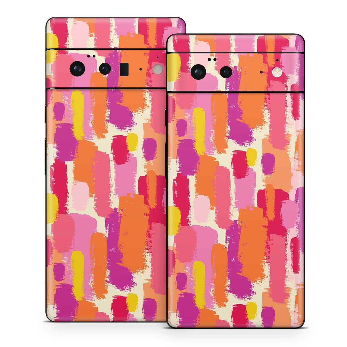 Google Pixel 6 Series Skin design of Font, Material property, Magenta, Pattern, Art, Graphics, Tints and shades, Visual arts, Design, Graphic design, with orange, yellow, pink, purple, red, white colors