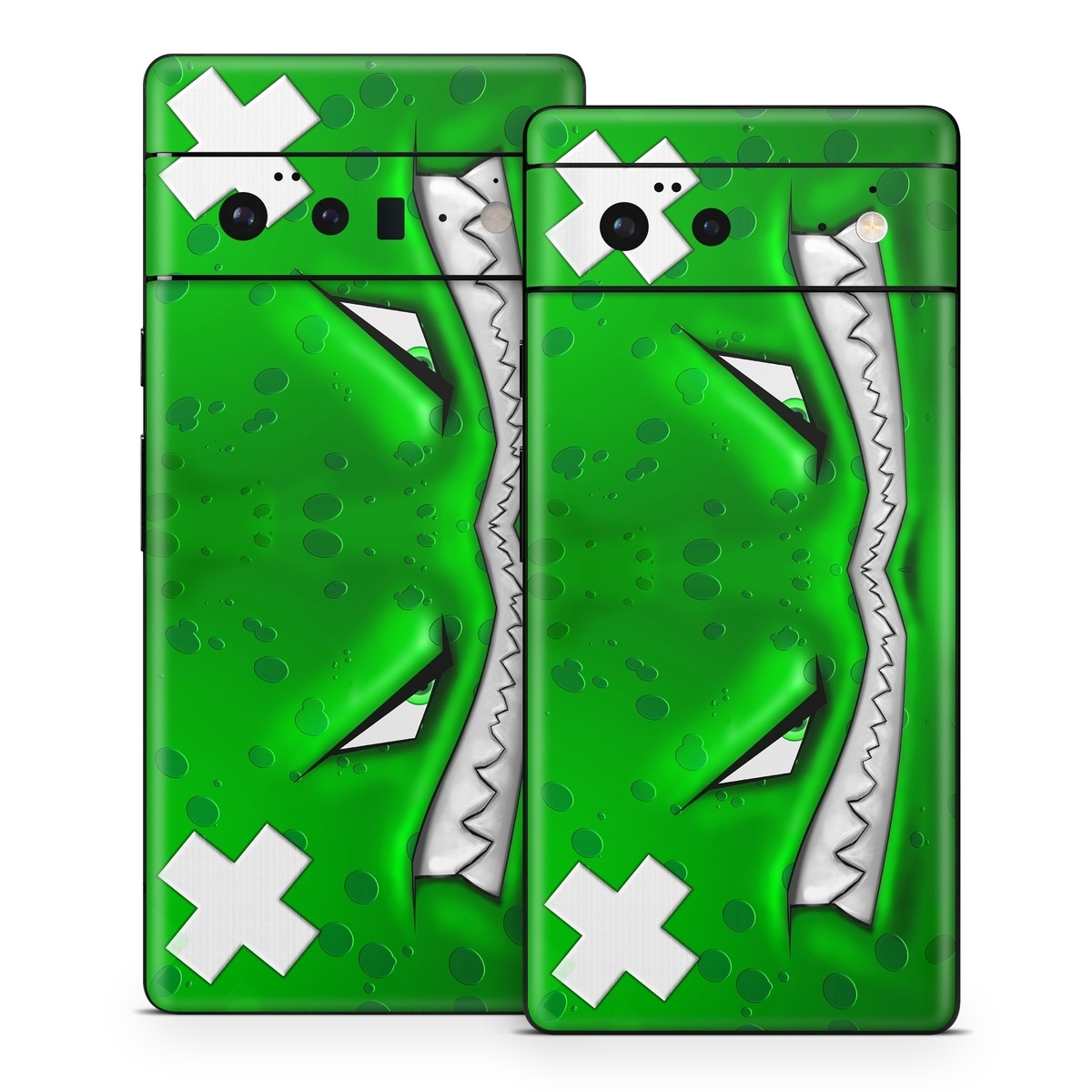 Google Pixel 6 Series Skin design of Green, Font, Animation, Logo, Graphics, Games, with green, white colors