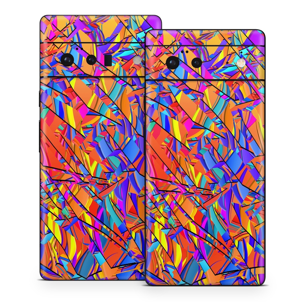 Google Pixel 6 Series Skin design of Pattern, Psychedelic art, Line, Visual arts, Art, with orange, yellow, blue, purple, pink colors