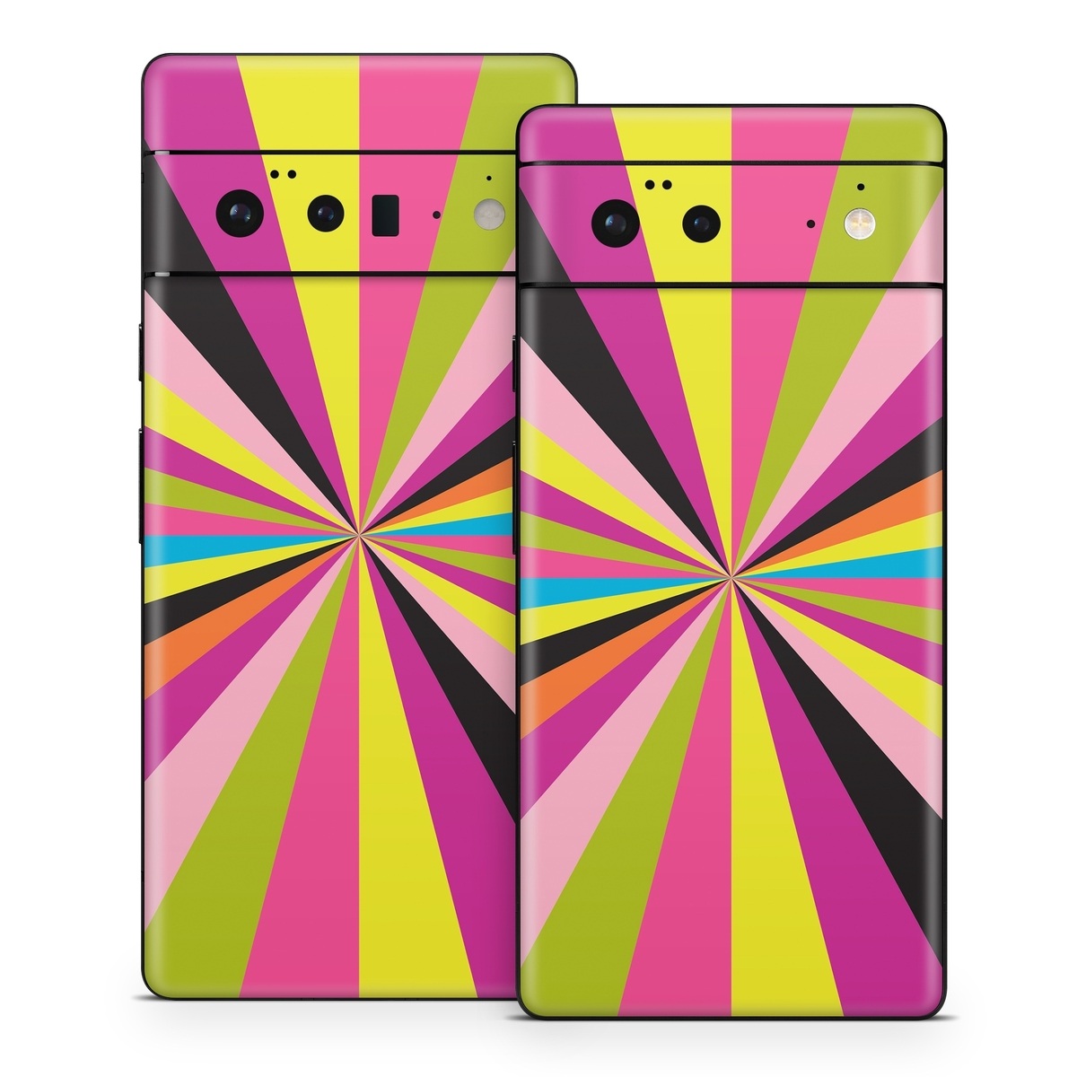Google Pixel 6 Series Skin design of Colorfulness, Material property, Magenta, Symmetry, Tints and shades, Creative arts, Pattern, Electric blue, Art, Design, with black, pink, yellow, purple, green, blue, orange colors