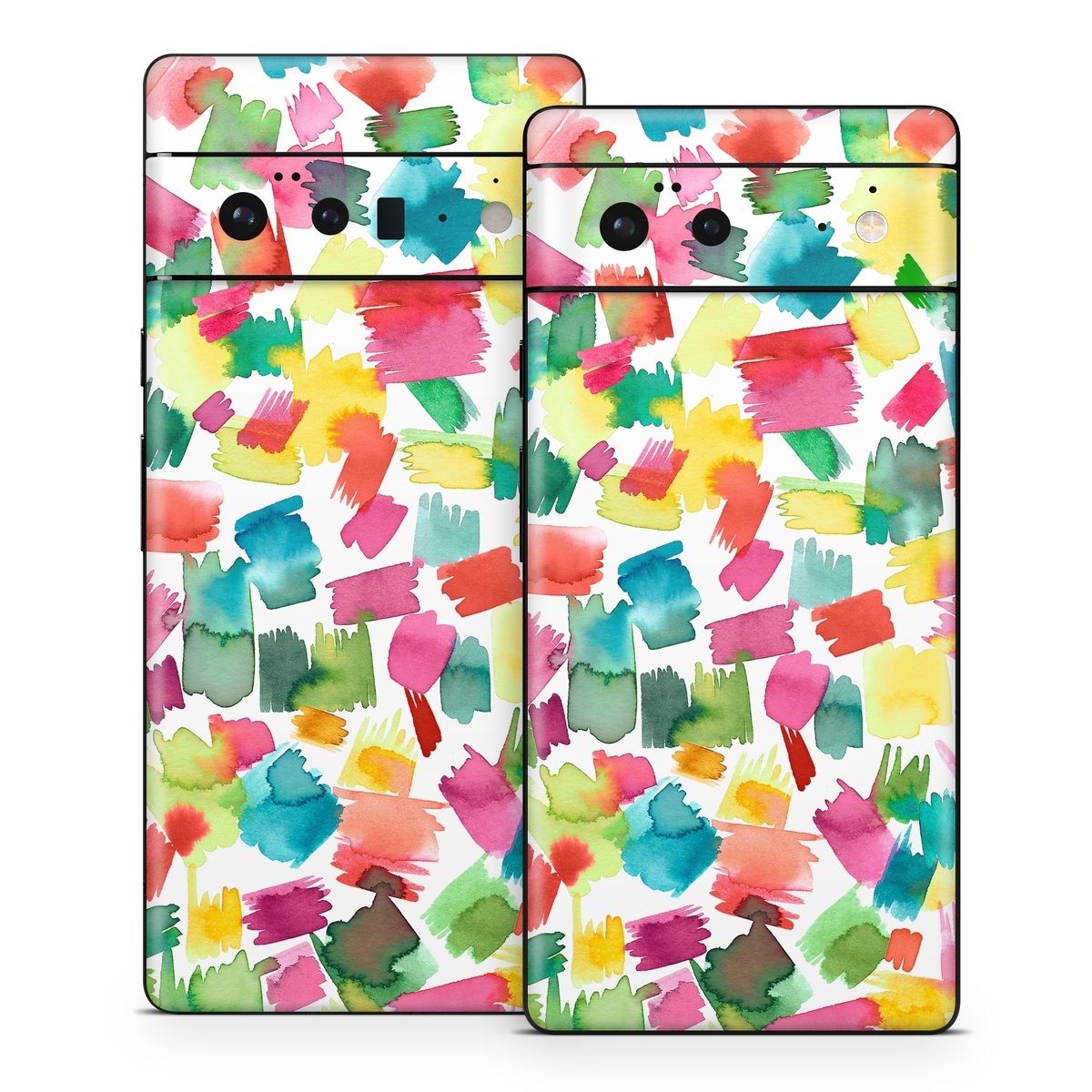 Google Pixel 6 Series Skin design of Colorfulness, Rectangle, Pattern, Art, Creative arts, Font, Circle, Tints and shades, Symmetry, Magenta, with white, red, pink, yellow, orange, green, blue colors