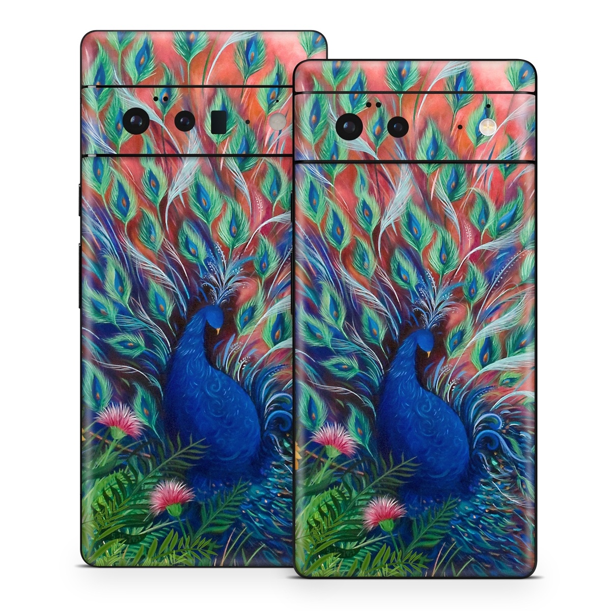 Google Pixel 6 Series Skin design of Painting, Acrylic paint, Bird, Child art, Art, Galliformes, Peafowl, Visual arts, Watercolor paint, Plant, with black, red, gray, blue, green colors