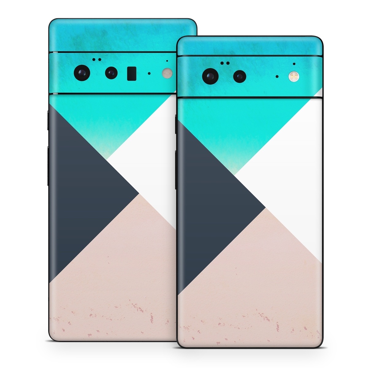 Google Pixel 6 Series Skin design of Blue, Turquoise, Aqua, Line, Triangle, Design, Material property, Graphic design, Pattern, Architecture, with black, white, brown, blue colors