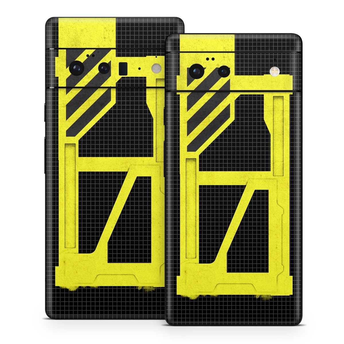 Google Pixel 6 Series Skin design of Yellow, Green, Font, Pattern, Graphic design, with black, yellow, gray, blue, green colors